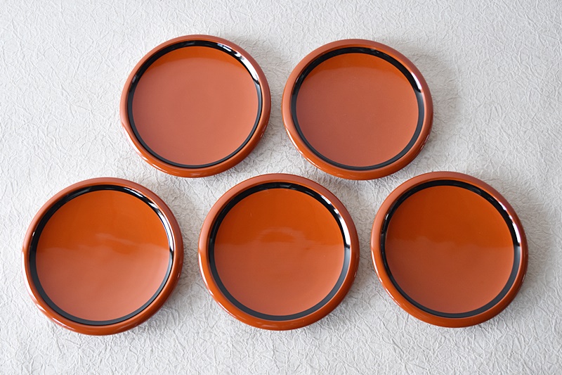 うるし工芸 米永 朱塗 銘々皿 5客セット - 生活骨董と古布の