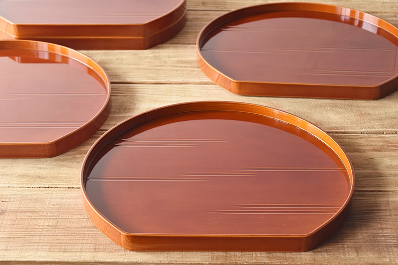 飛騨春慶塗 半月盆 岩本漆器店 5客セット - 生活骨董と古布の