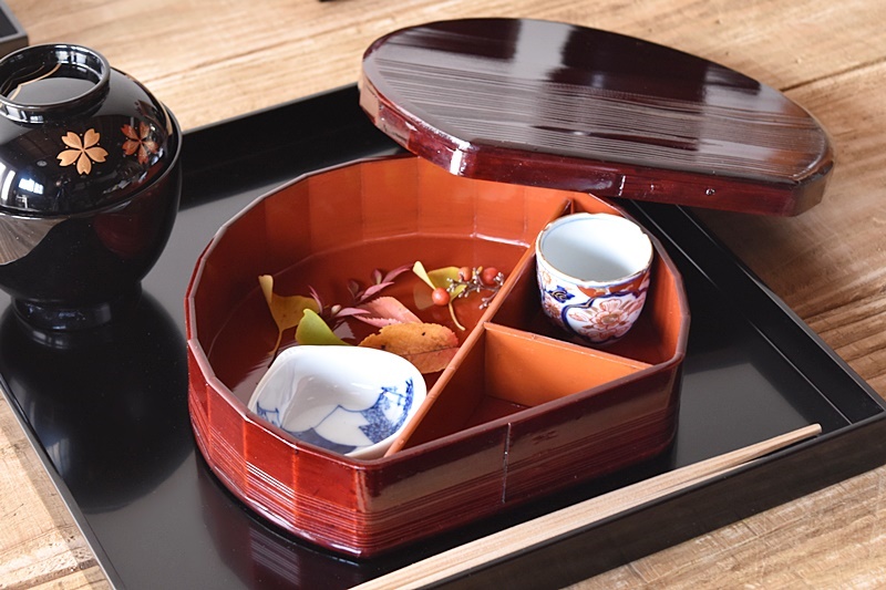 天然木製漆塗 溜塗 半月弁当 5客セット 茶懐石料理道具 茶懐石 - 生活