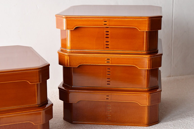 天然木製漆塗 春慶塗 大徳寺弁当箱 5客セット - 生活骨董と古布の