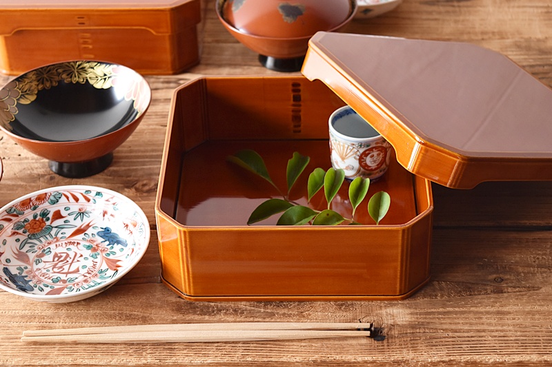 天然木製漆塗 春慶塗 大徳寺弁当箱 5客セット - 生活骨董と古布の