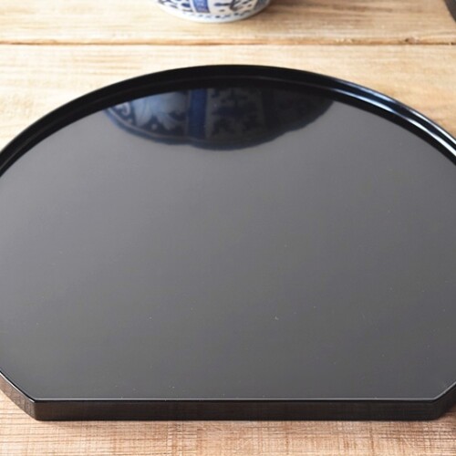 天然木製漆塗 輪島塗 黒塗り半月盆 5客セット - 生活骨董と古布の