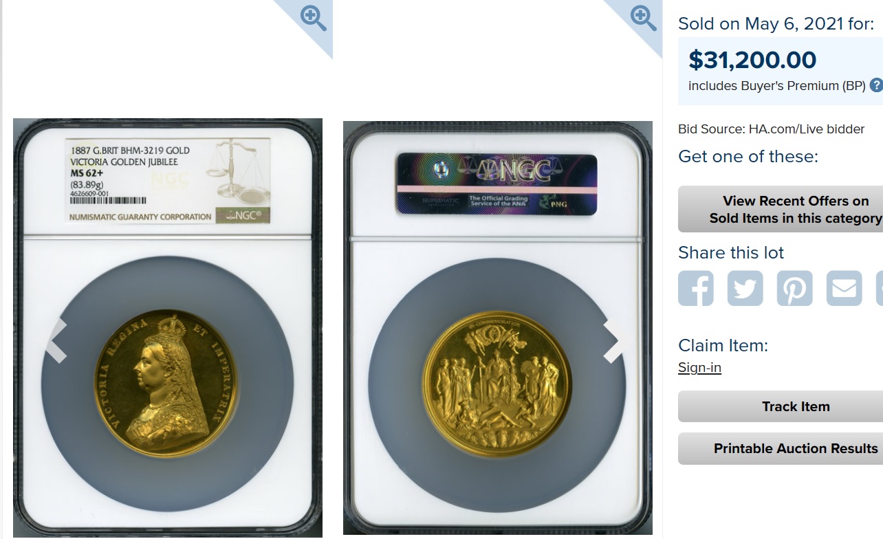 PF62UC】1887年ヴィクトリア女王戴冠50周年記念大型メダル