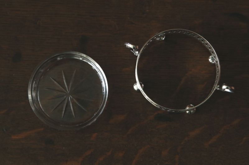 シルバープレートホルダーバターディッシュ 厚ガラス イギリス