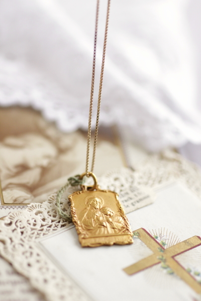 アンティークメダイ 不思議のメダイ ブルーエナメル フランス