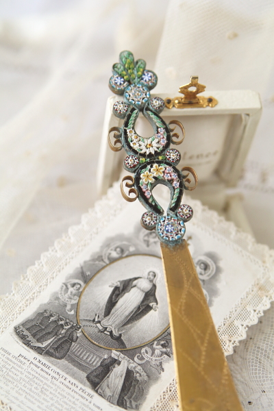 アンティークマイクロモザイクブローチ マンドリン イタリア