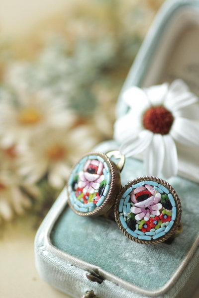 アンティークマイクロモザイクブローチ デイジー イタリア