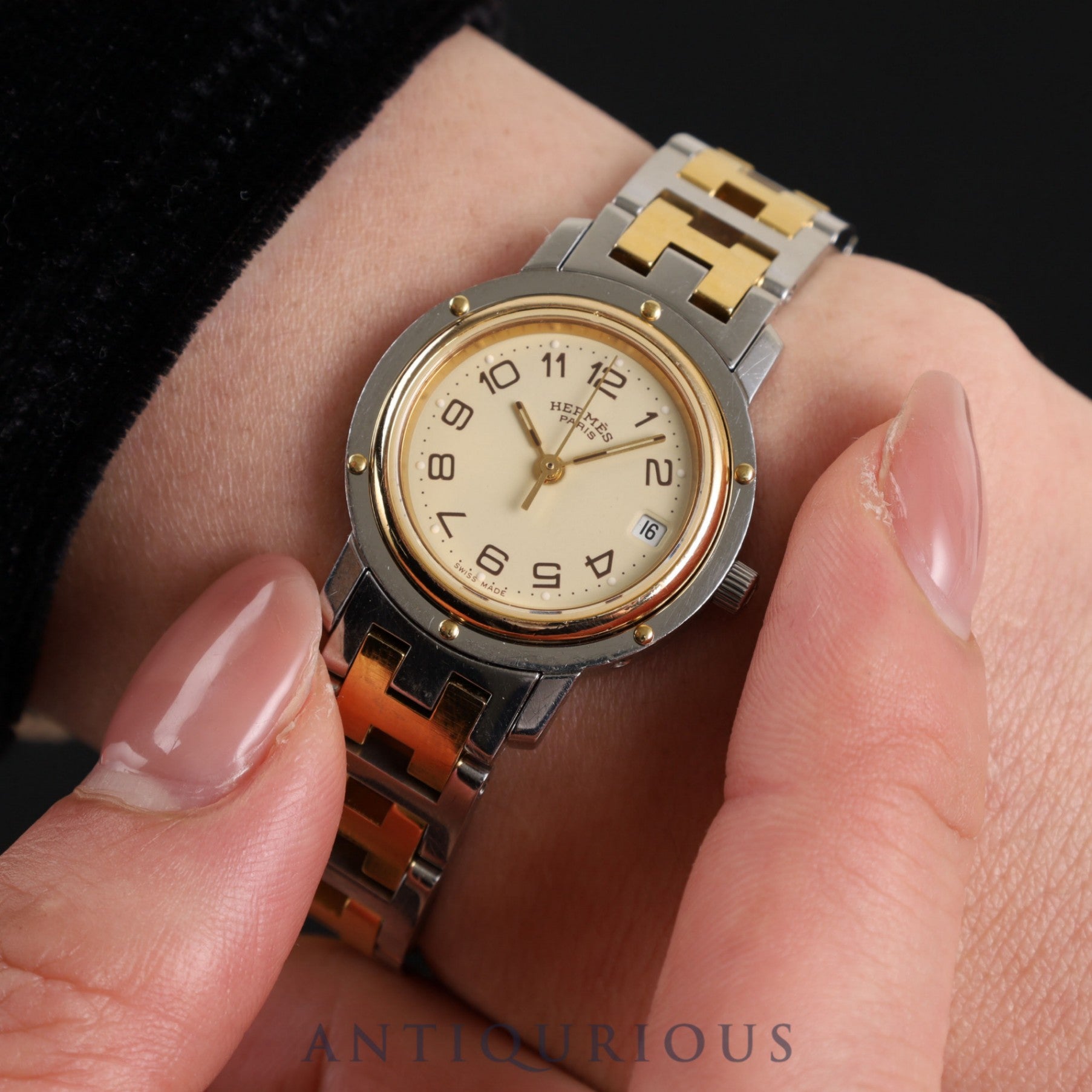 エルメス クリッパー CL3.240 クォーツ SS/GP アイボリー文字盤 箱