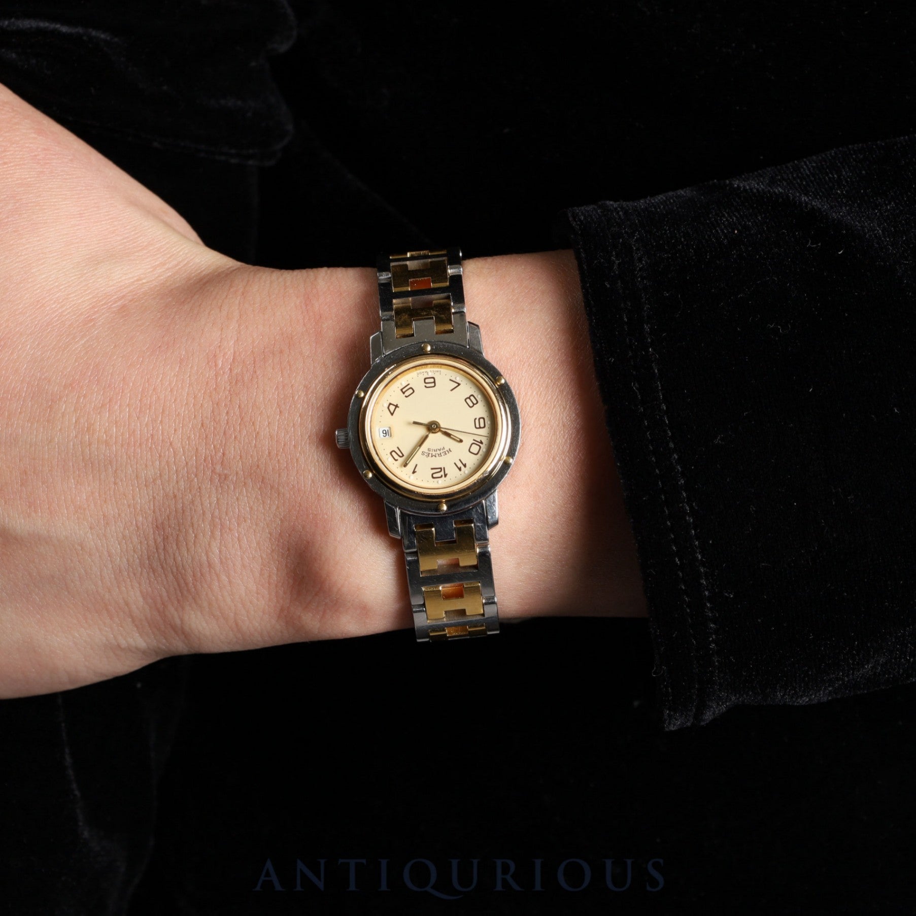 エルメス クリッパー CL3.240 クォーツ SS/GP アイボリー文字盤 箱