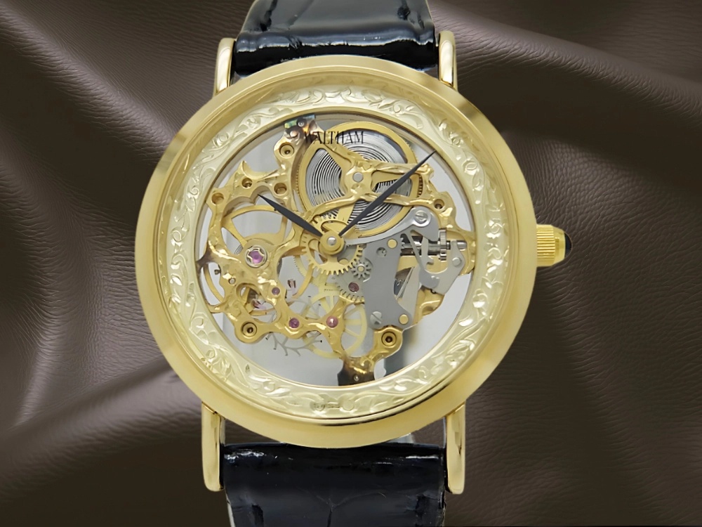 HB-0160| ウォルサム マキシム スケルトンウオッチ 金張り ラウンド