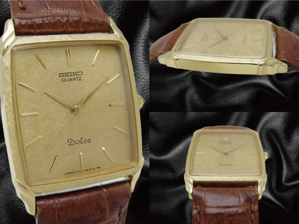 JA-3049| セイコー ドルチェ 7731-5180 14K/SS スクエア 和紙金模様