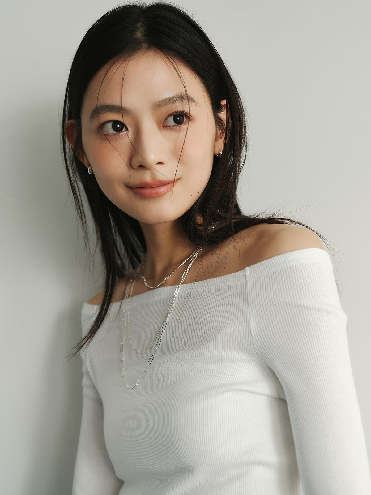 オフショルリブカットトップス