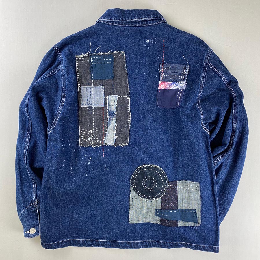 手刺し子パッチワークカバーオール | 京都 濡れ描き友禅 碧（あお）