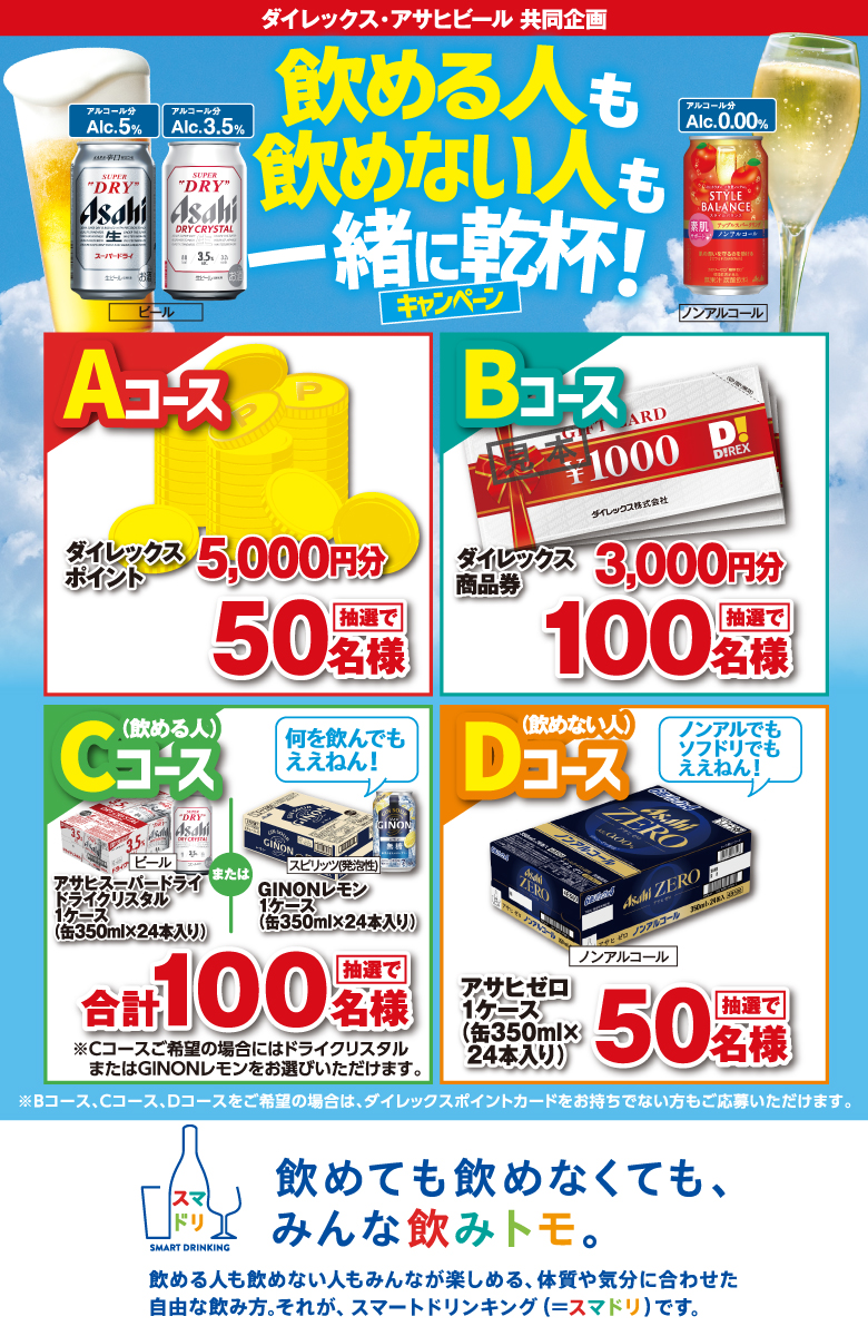 ダイレックス・アサヒビール 共同企画「飲める人も飲めない人も一緒に