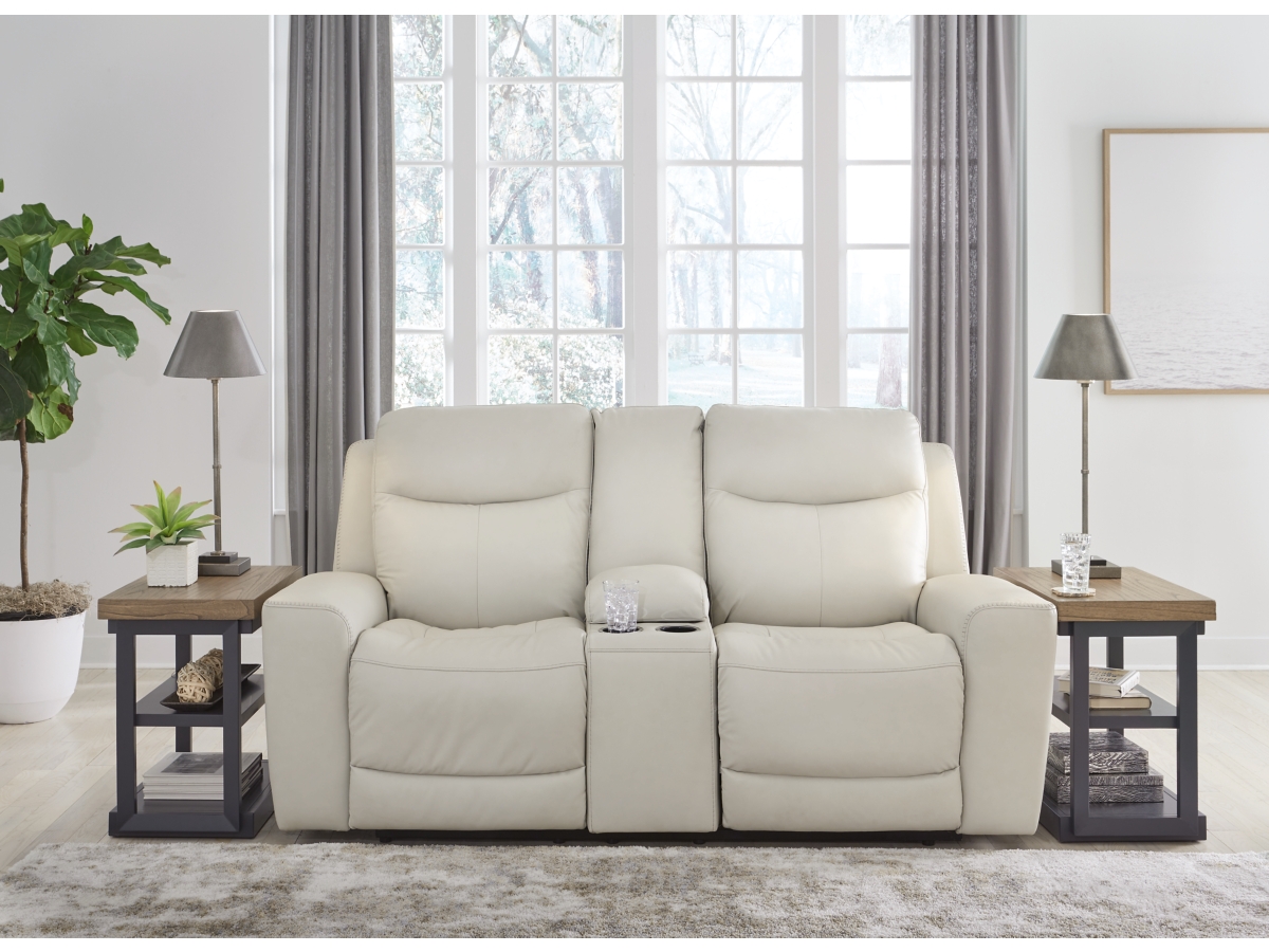 Mindanao Dual Power Leather Reclining Loveseat with Console | Ashley