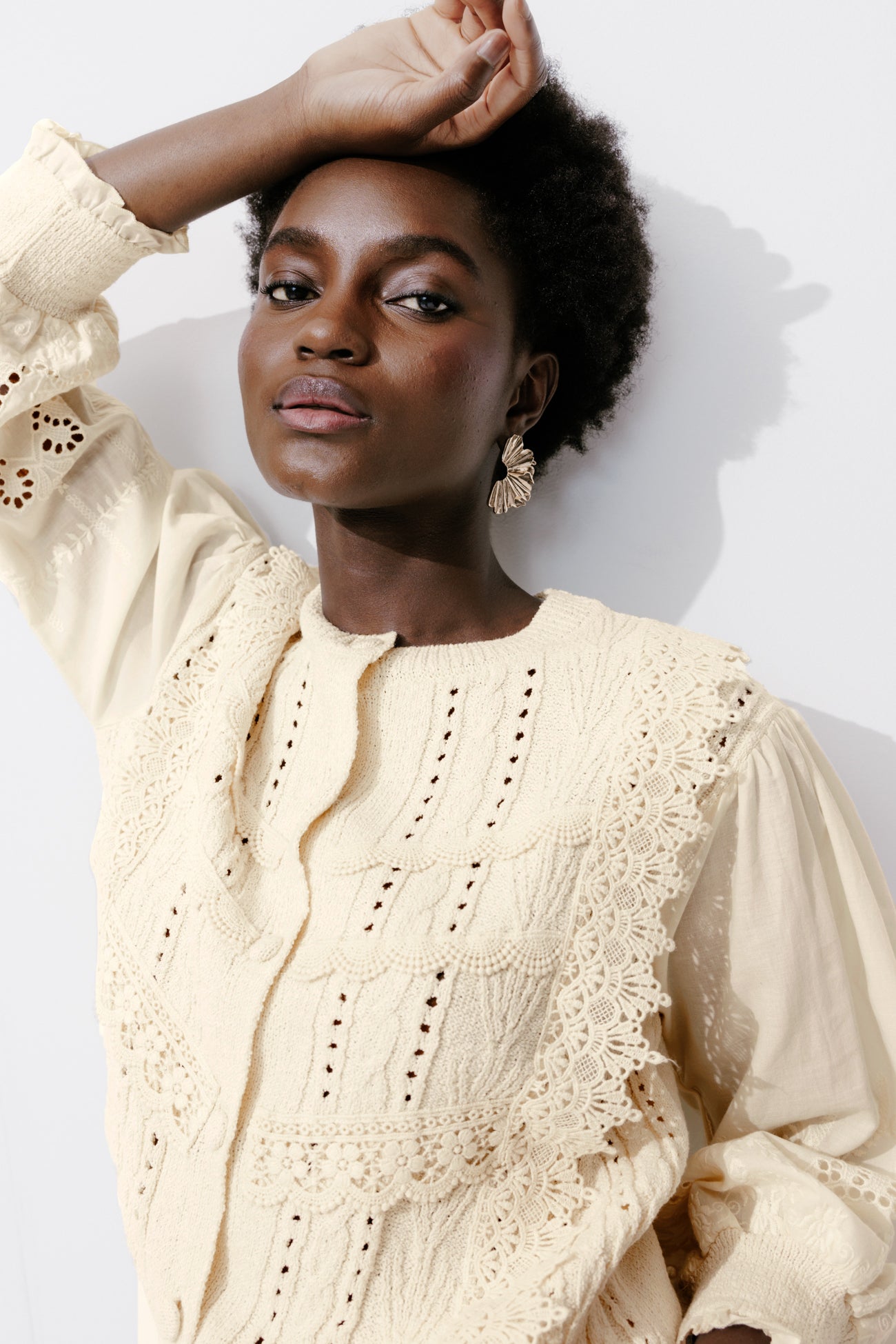 Lace knit cardigan - Ecru