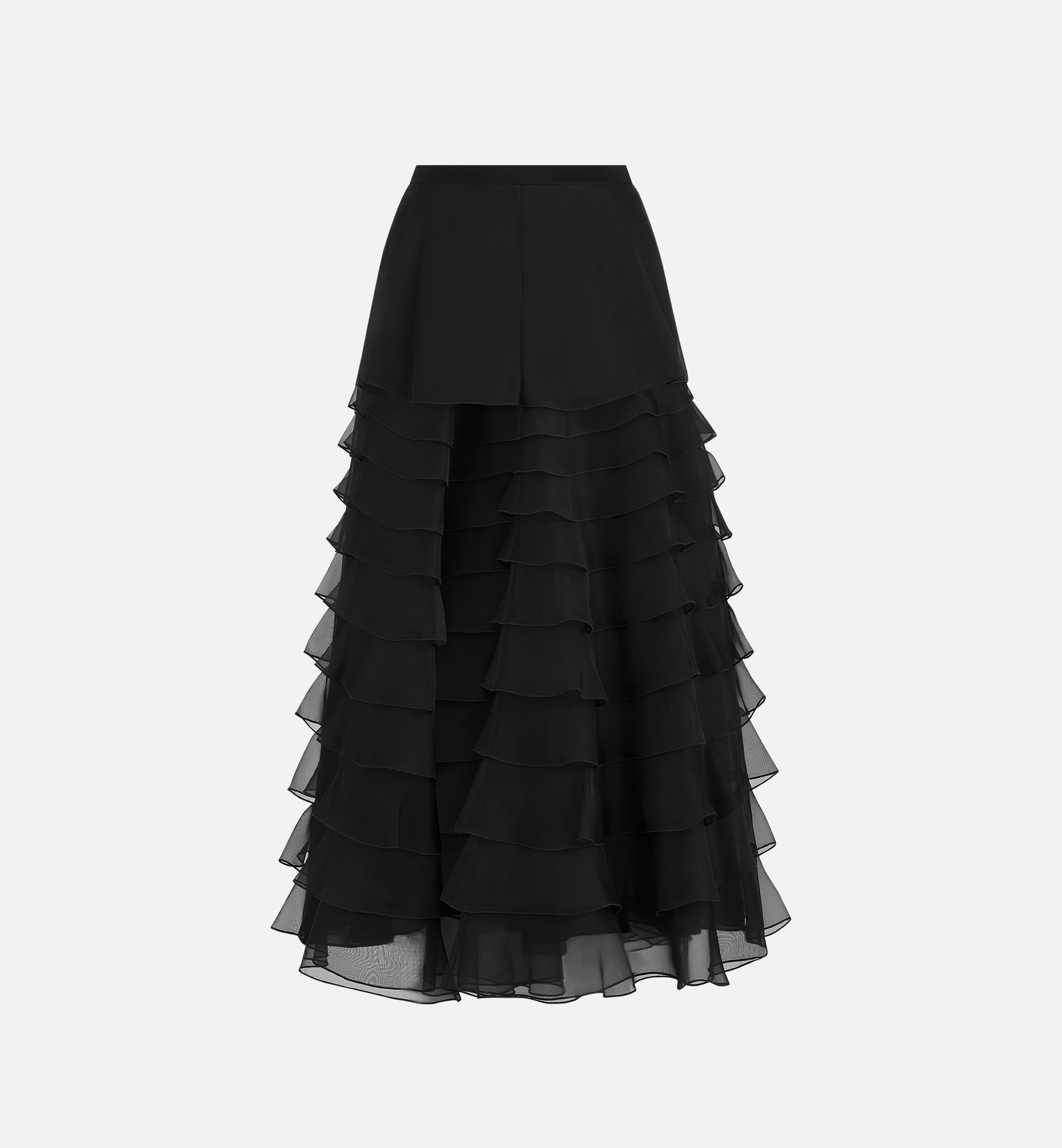 Mid-Length Ruffled Skirt Black Silk Organza | DIOR