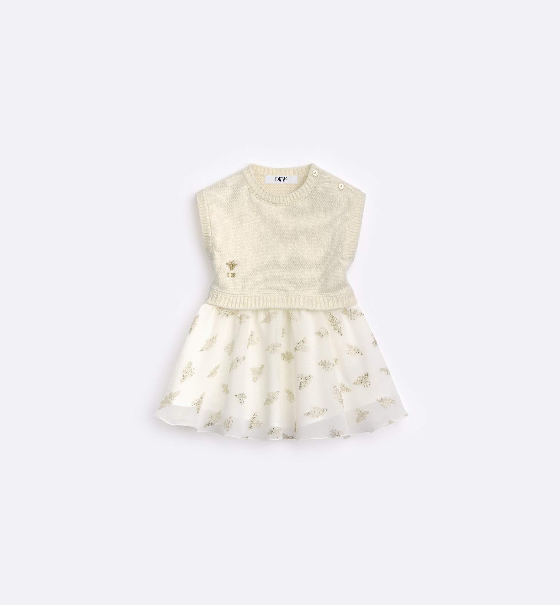 Baby Flared Dress Ivory Wool and Silk Knit and Ivory Chiffon with