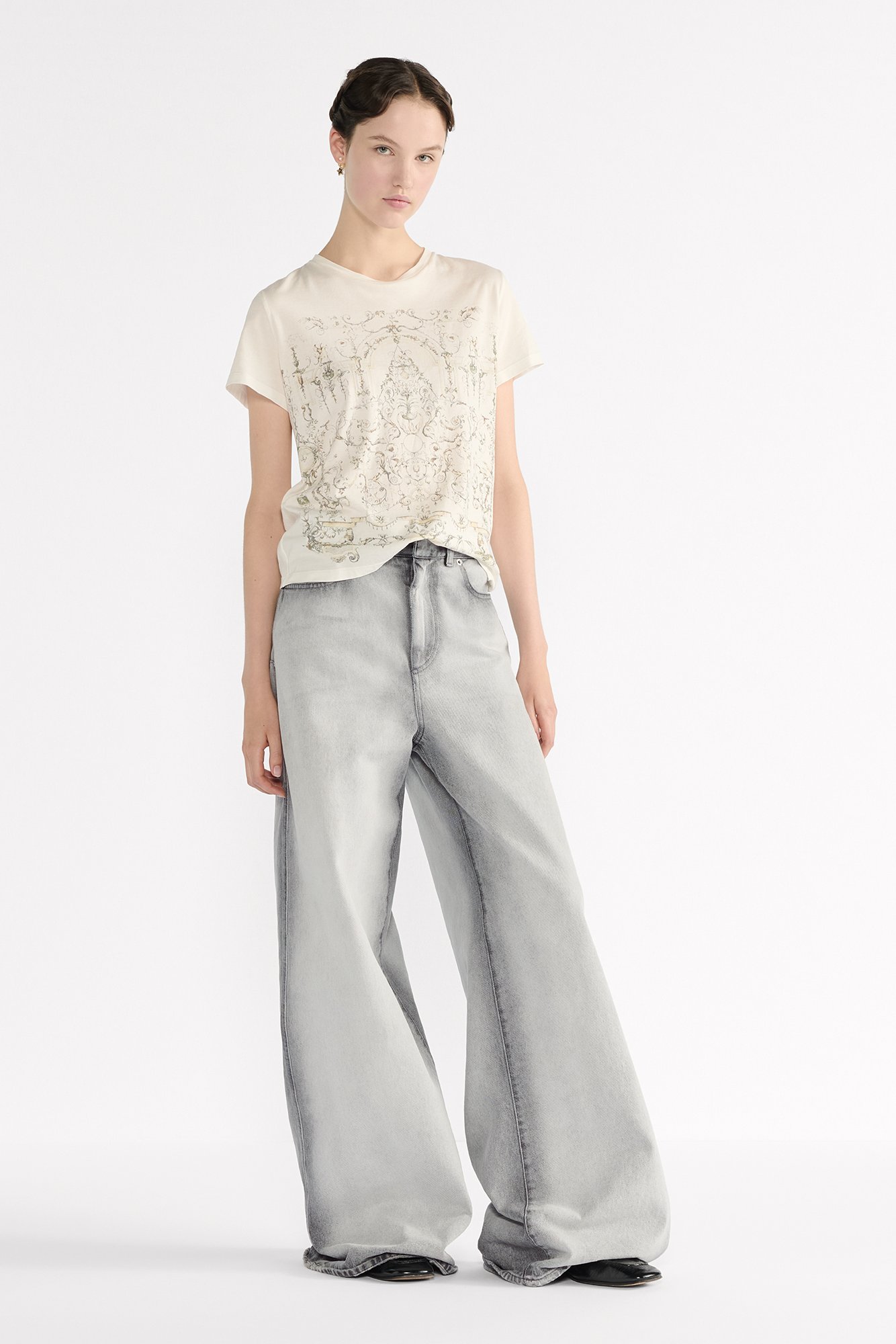 T-Shirt White Cotton Jersey with Multicolor Dioresque Stella Motif