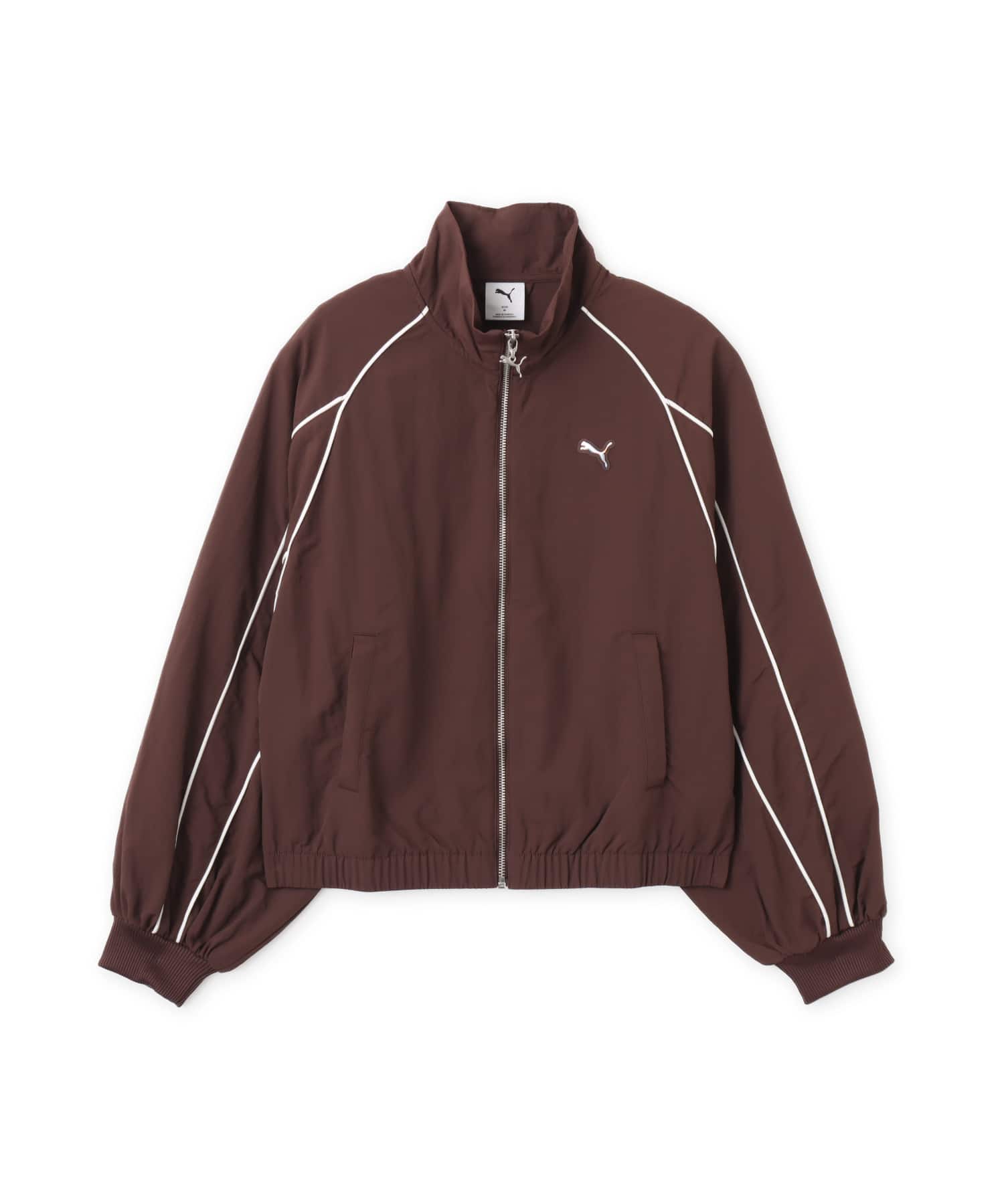 PUMA T7 BALLOON SLEEVE PIPING RELAXED WOVEN TRACK JACKET CHOCOLATE