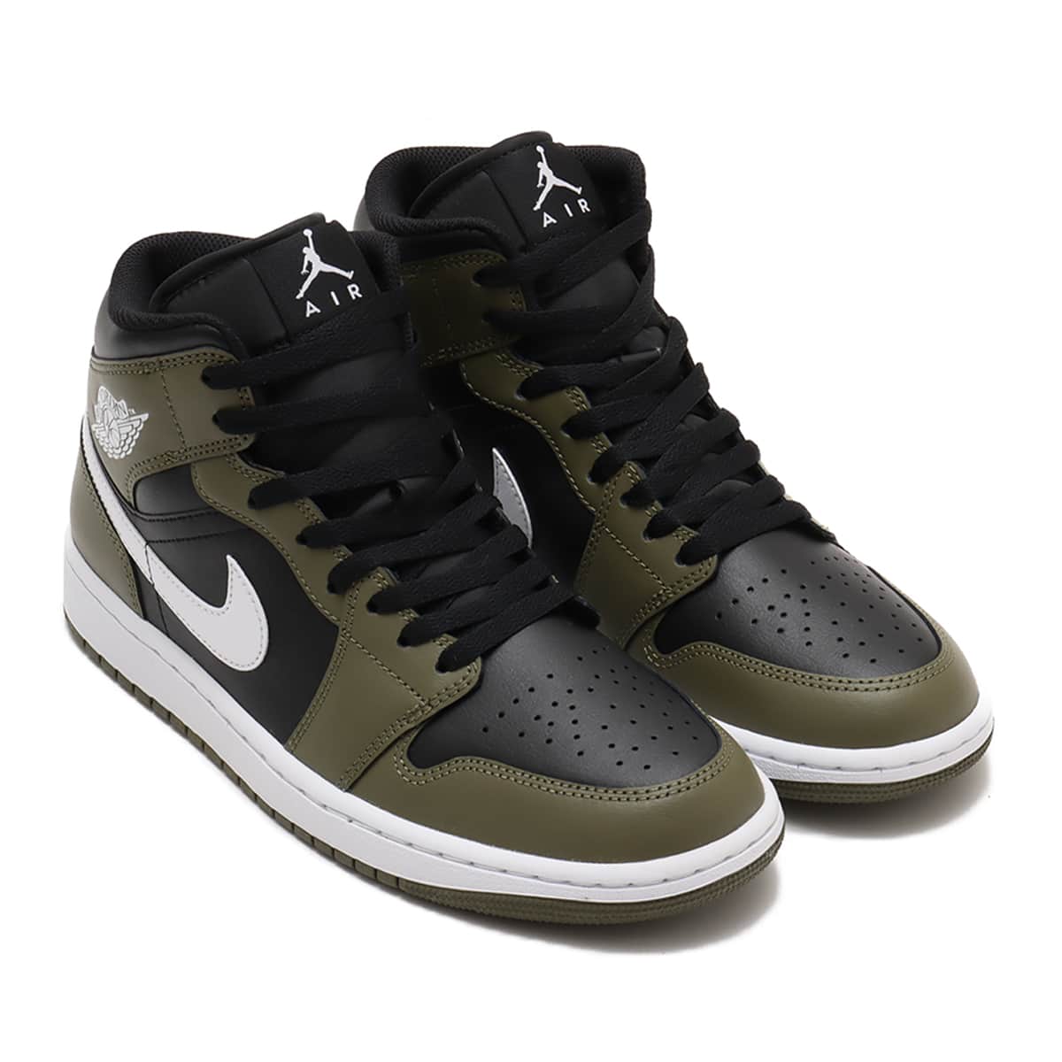 JORDAN BRAND AIR JORDAN 1 MID BLACK/WHITE-MEDIUM OLIVE-SAIL
