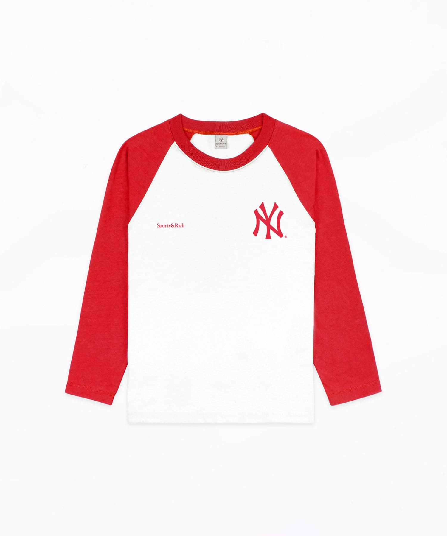 SPORTY＆RICH Yankees Serif Baseball Tee White/Fire red（スポーティ