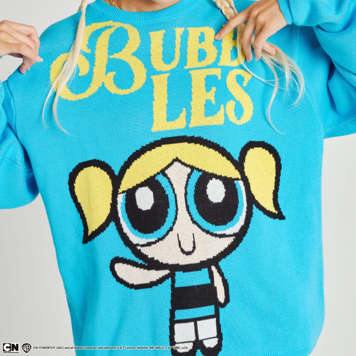 The Powerpuff Girls X atmos pink Knit Sweater BLUE（ザ パワーパフ