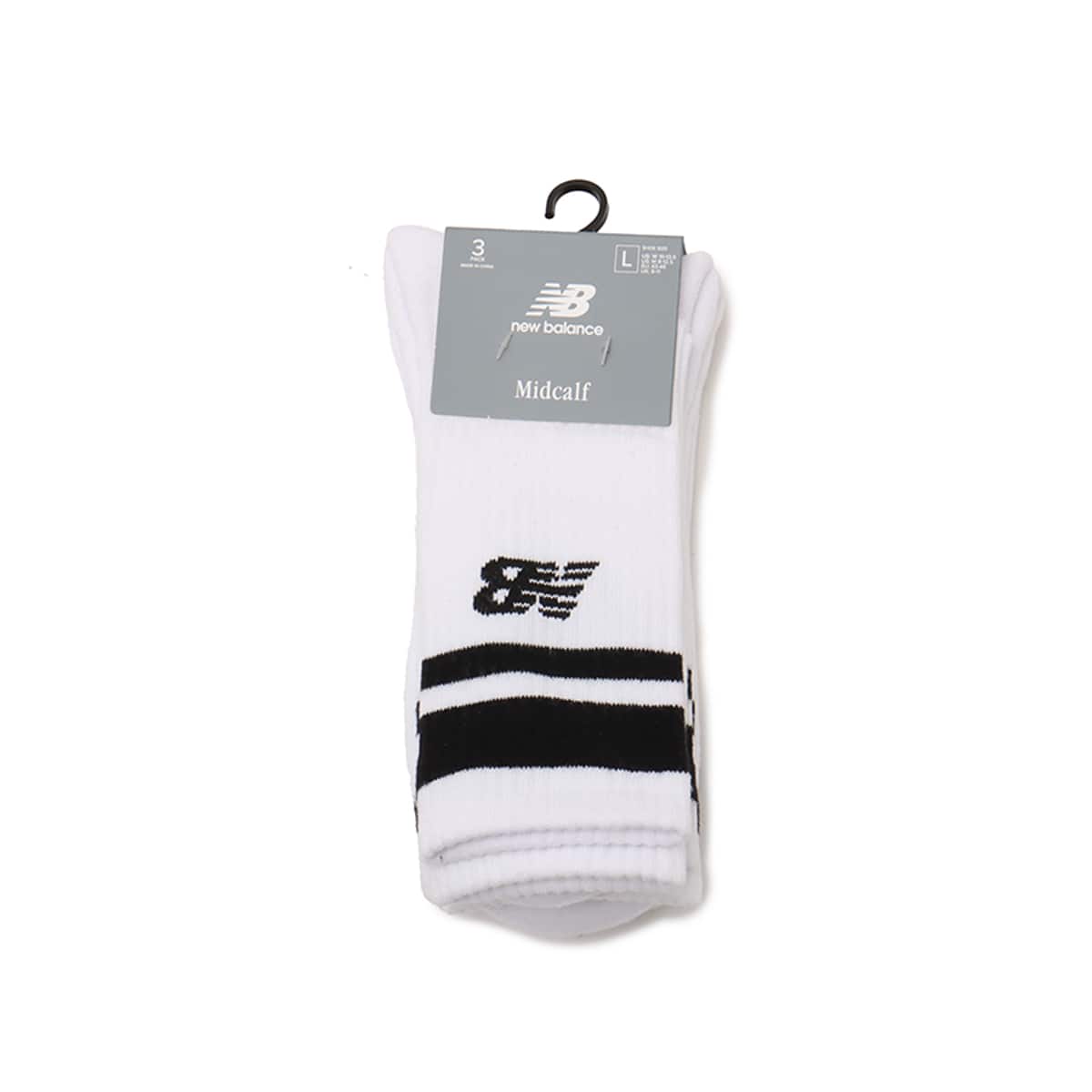New Balance Stripe Mid Calf Socks 3P ホワイト/ブラック
