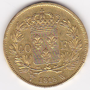 France 40 francs gold 1818W Louis XVII XF - Golden Eagle Coins