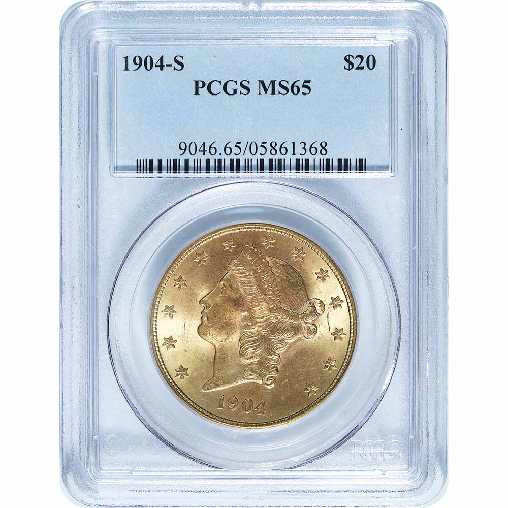 Certified $20 Gold Liberty 1904-S MS65 PCGS - Golden Eagle Coins