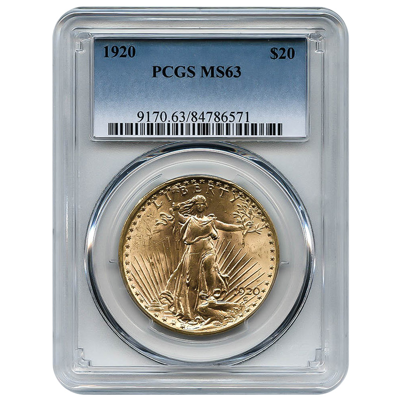 Certified $20 St. Gaudens 1920 MS63 PCGS - Golden Eagle Coins