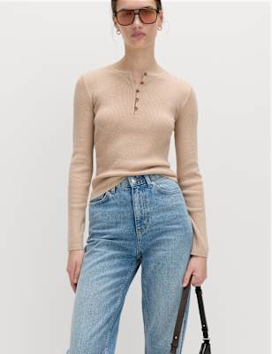 Ribbed Slim Fit Knitted Top | CAPPUCCINO | Jumpers | M&S CA