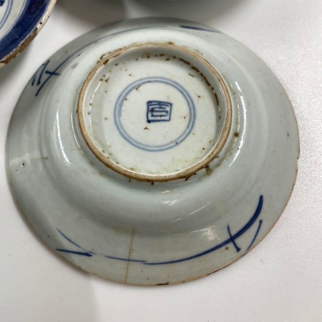 w172-3 中国古い小皿 清朝 新渡南京 十綿手4枚 A w172-3 中国古い小皿