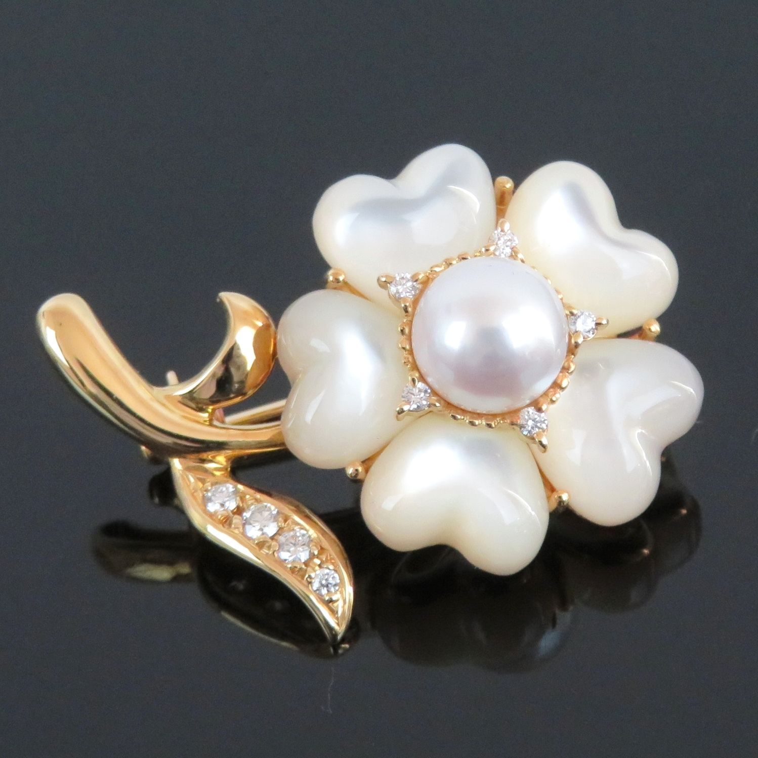 MIKIMOTO ミキモト ピンブローチ 7mm アコヤ真珠 ダイアモンド シェル