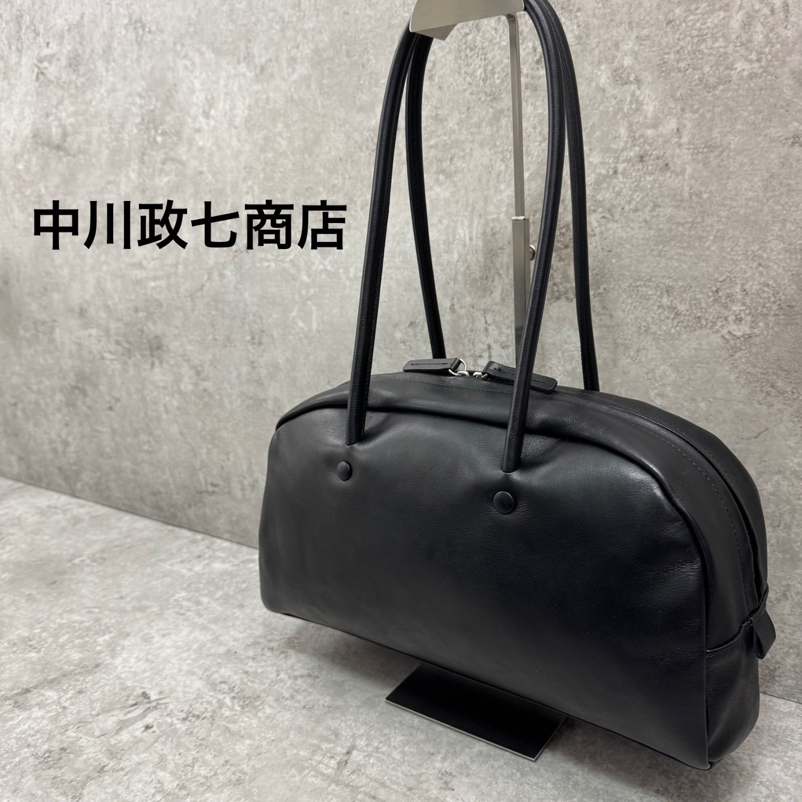美品】中川政七商店 国産牛革のボストンバッグ 黒 小 ボストンバッグ