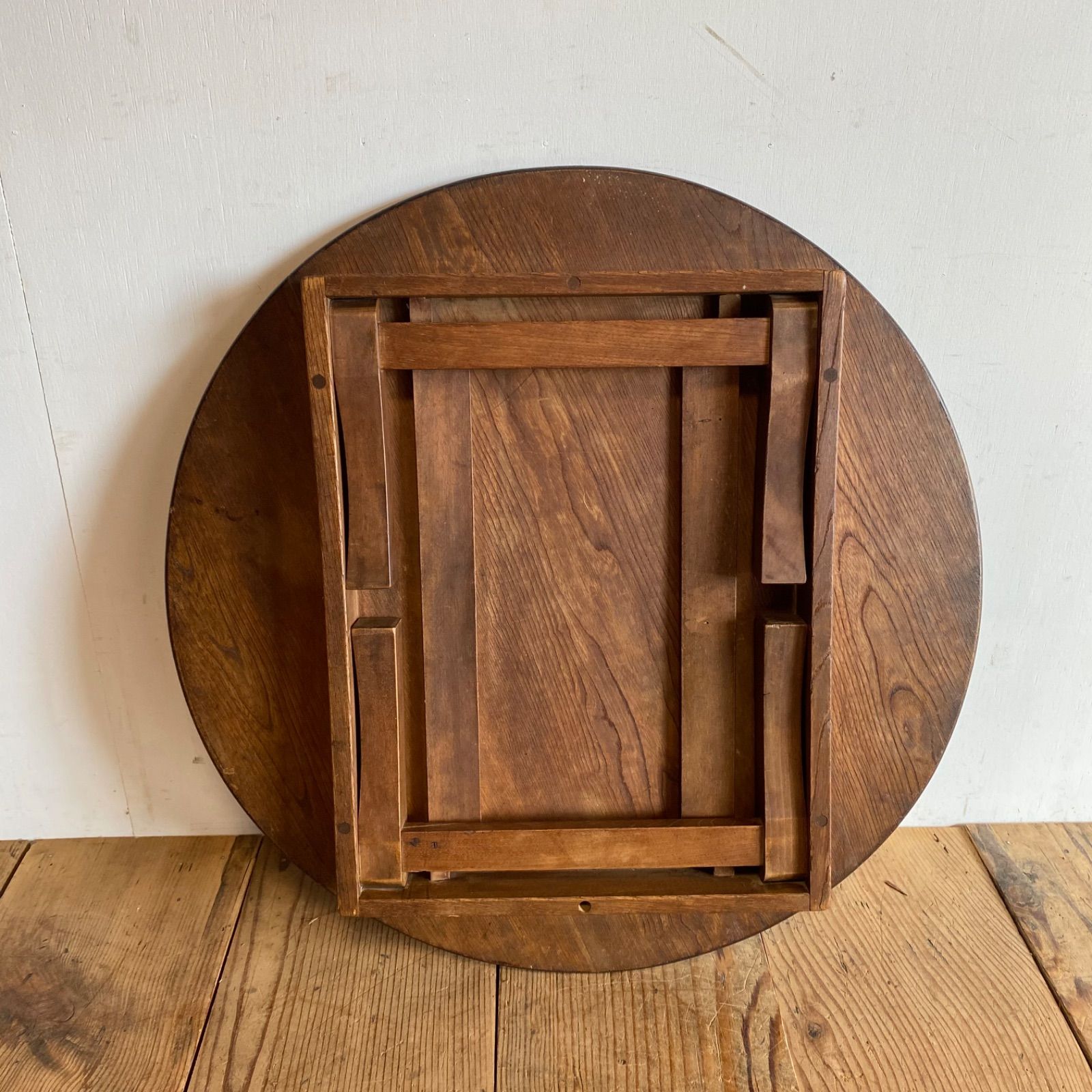 昭和レトロ 昭和レトロ 古い木製丸ローテーブル 折畳丸ちゃぶ台④ 直径900