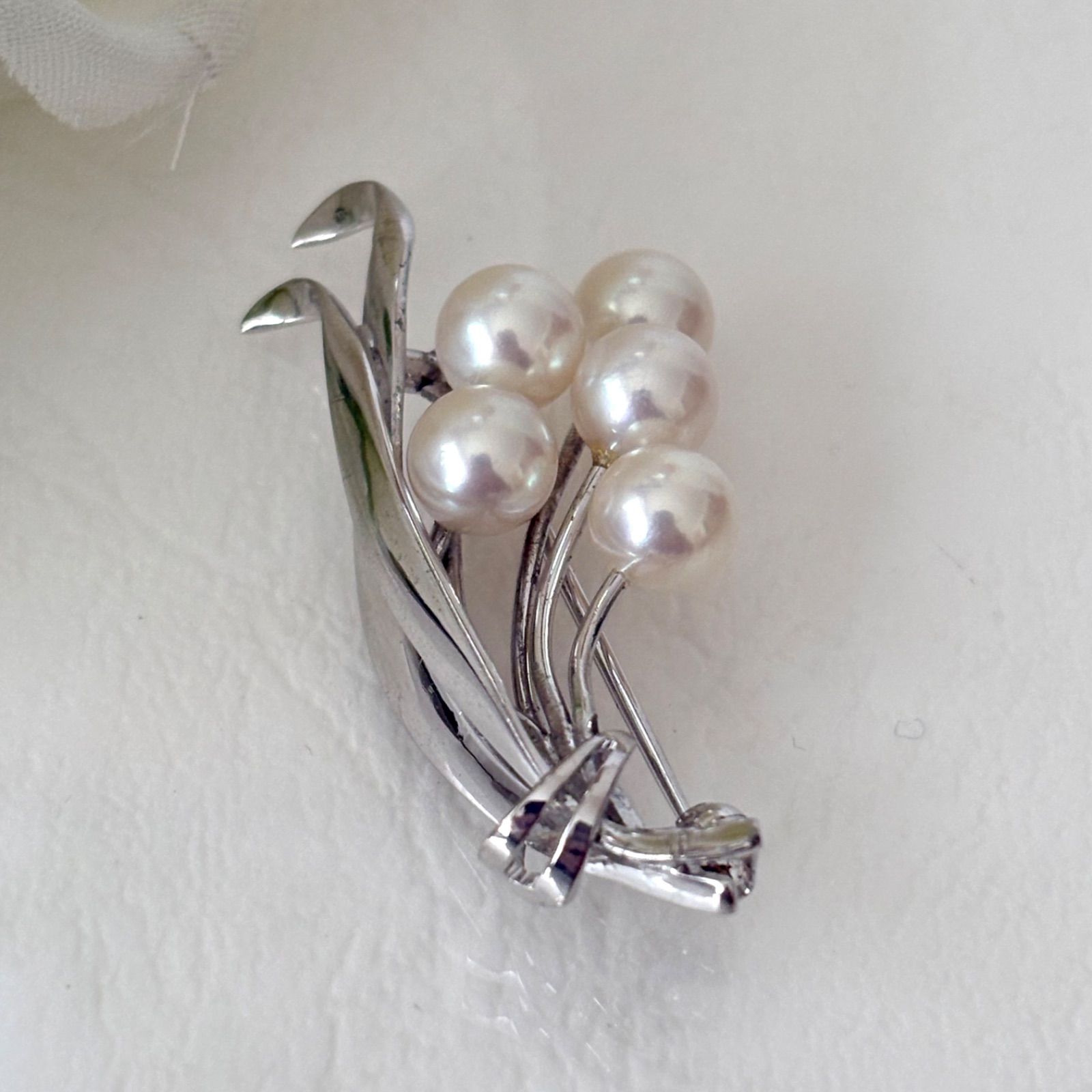 056【ミキモト】シルバー パール ブローチ 花束デザイン - メルカリ
