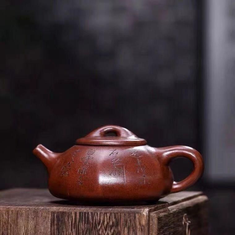 中国古美術/朱泥紫砂龍怒濤紋茶壺/大周陶藝工作室栄誉出品作品 中国古