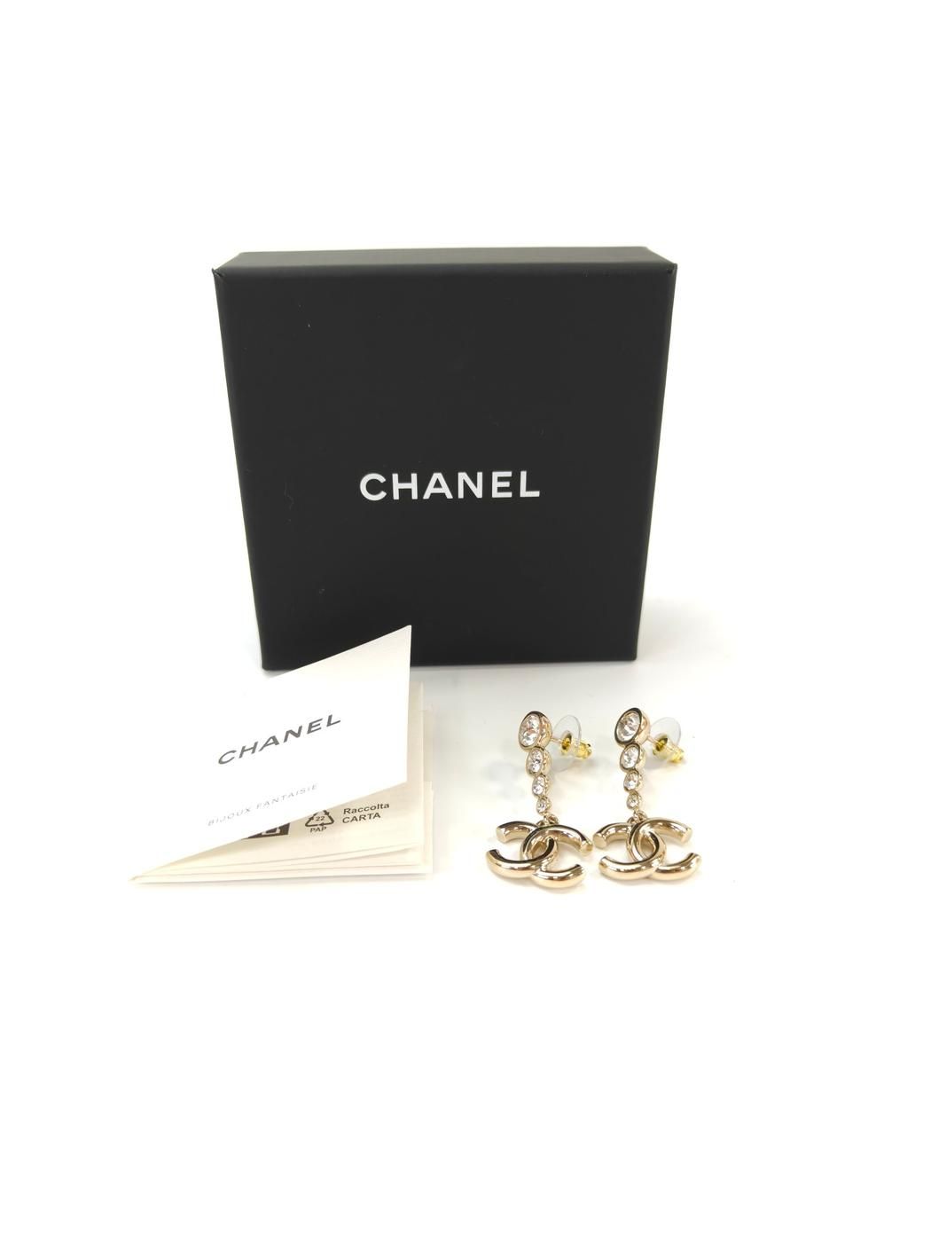 CHANEL シャネル ココマーク ドロップ ピアス ラインストーン ゴールド