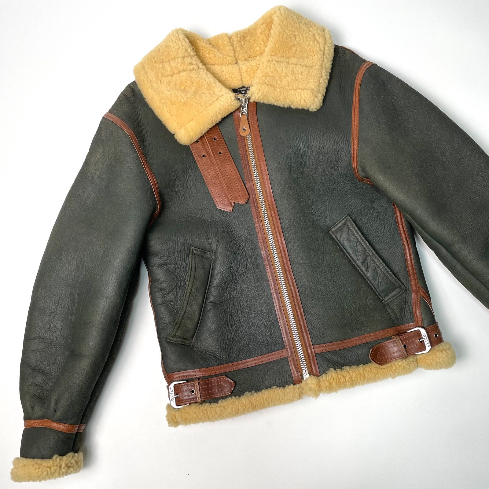 希少】米国製 AVIREX ムートンジャケット B-3 緑 36 フライト