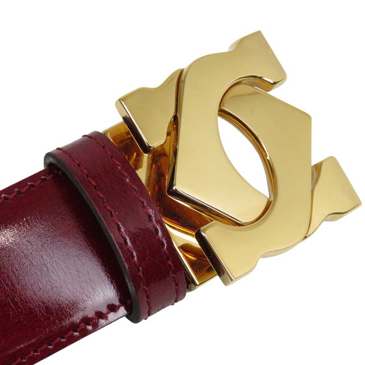 カルティエ ダブルC ロゴ ベルト ユニセックス ボルドー CARTIER【中古