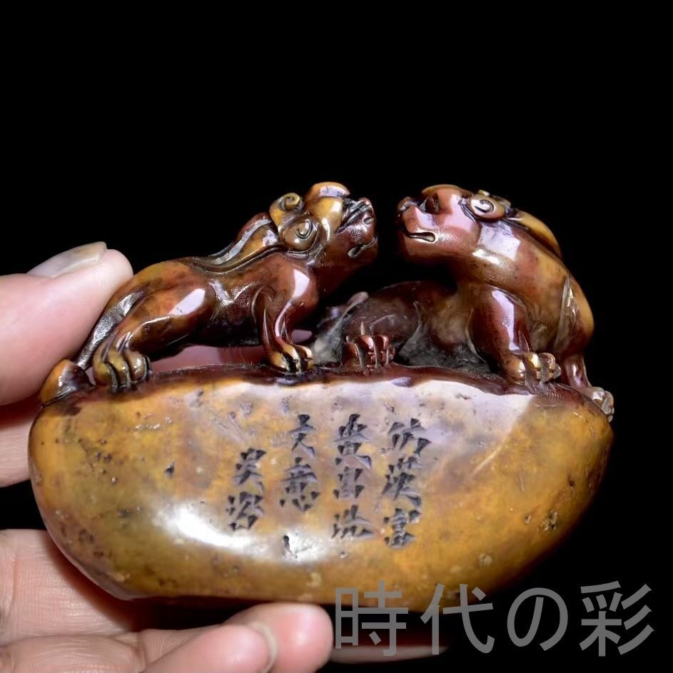 旧蔵 芙蓉石 印章置物】寿山石 名家彫刻 中国古美術 文房具 書道具