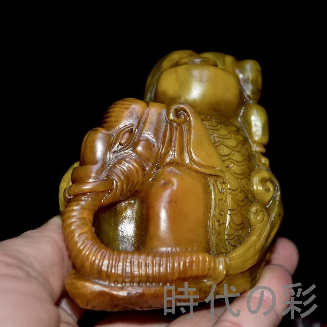 旧蔵 田黄石 古獣置物】老木箱付 寿山石 林皋作 丁卯年 中国古美術