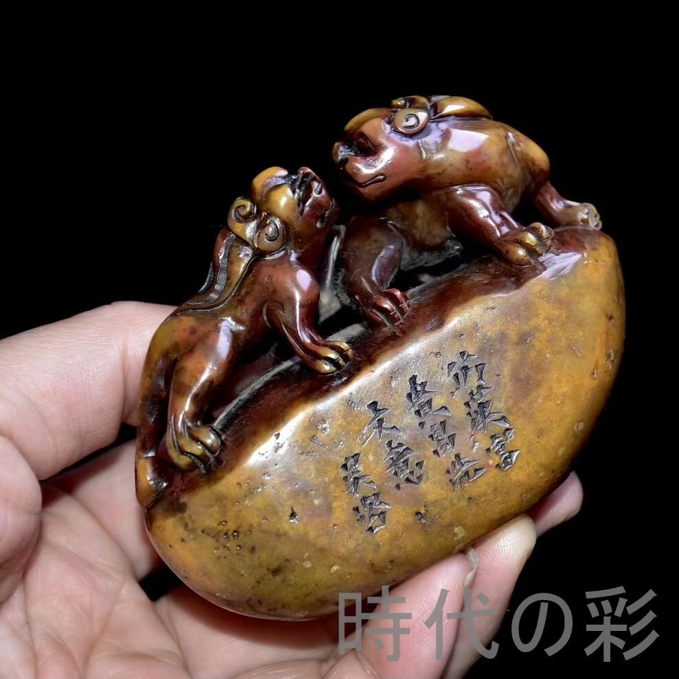 旧蔵 芙蓉石 印章置物】寿山石 名家彫刻 中国古美術 文房具 書道具