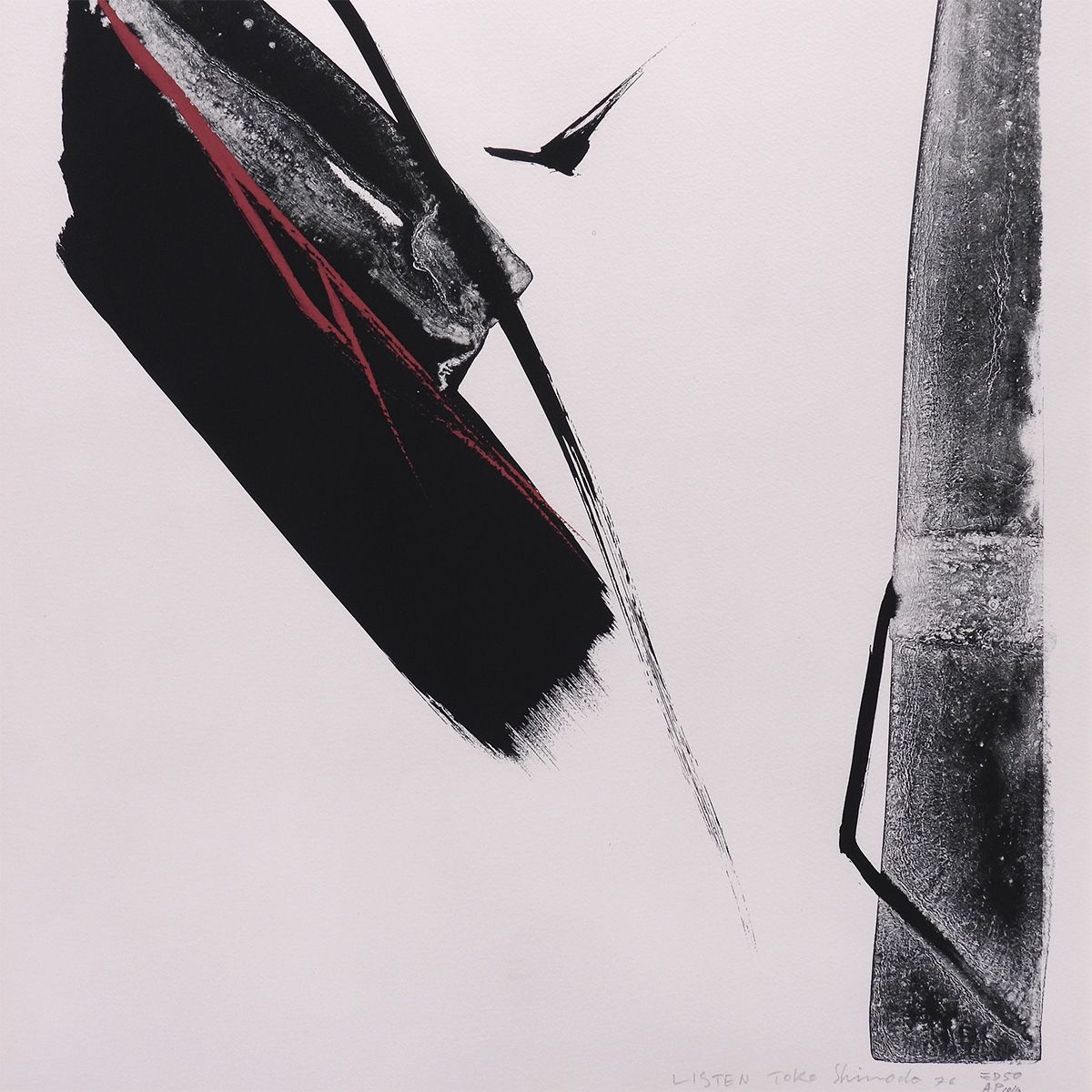 篠田桃紅 Listen 抽象画 リトグラフに手彩色 作家直筆サイン 墨象 具体