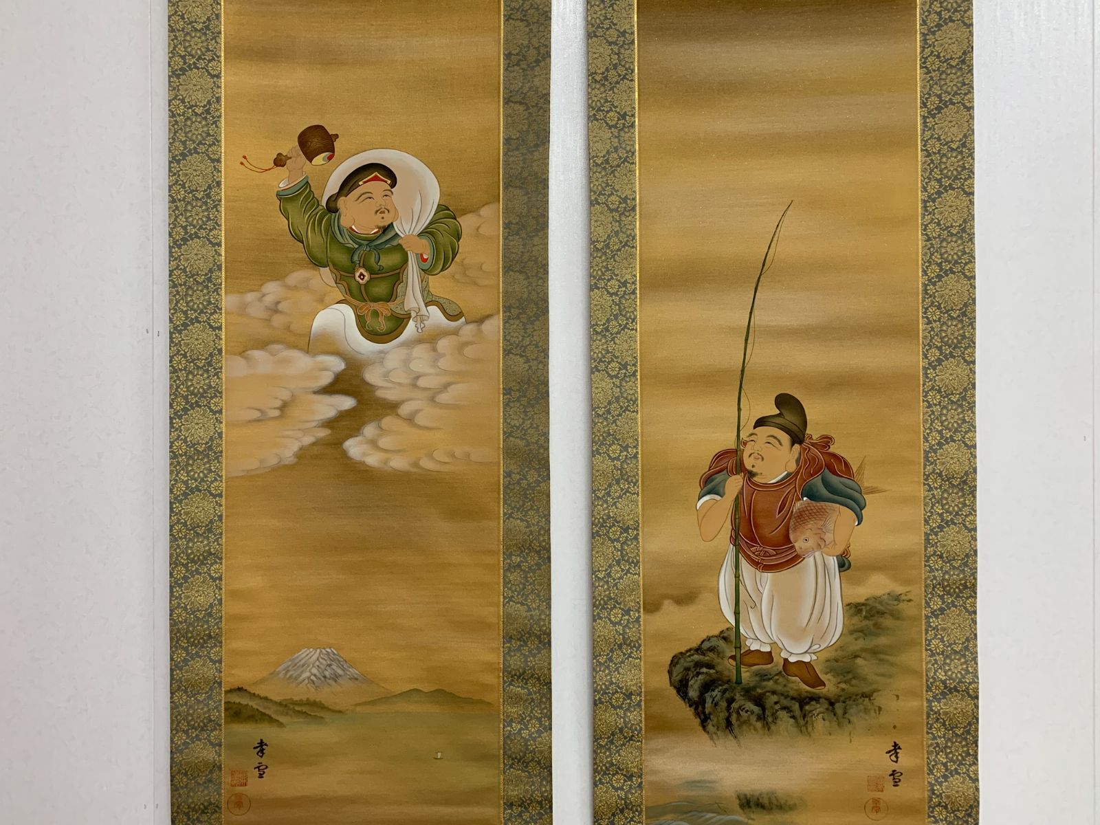 掛け軸】336 国井幸雪「恵比寿大黒 双幅」山下松麓師事 岐阜の人 #茶掛