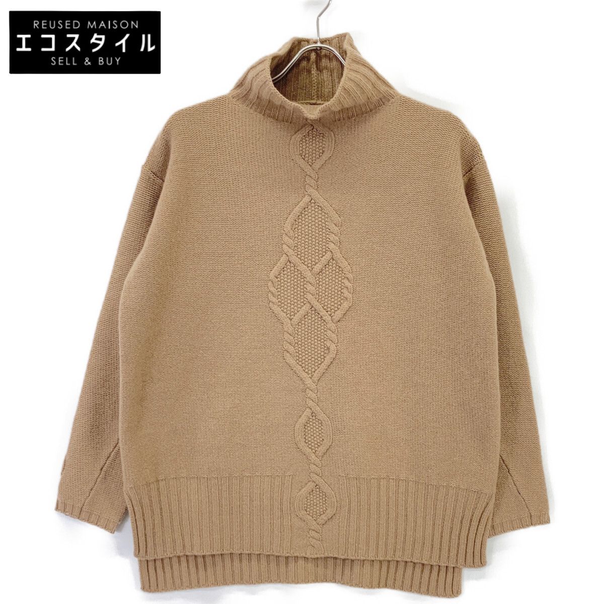 S MaxMara エスマックスマーラ 93660730500 ｳｰﾙ×ｶｼﾐﾔ ｹｰﾌﾞﾙ編み ﾊｲﾈｯｸ