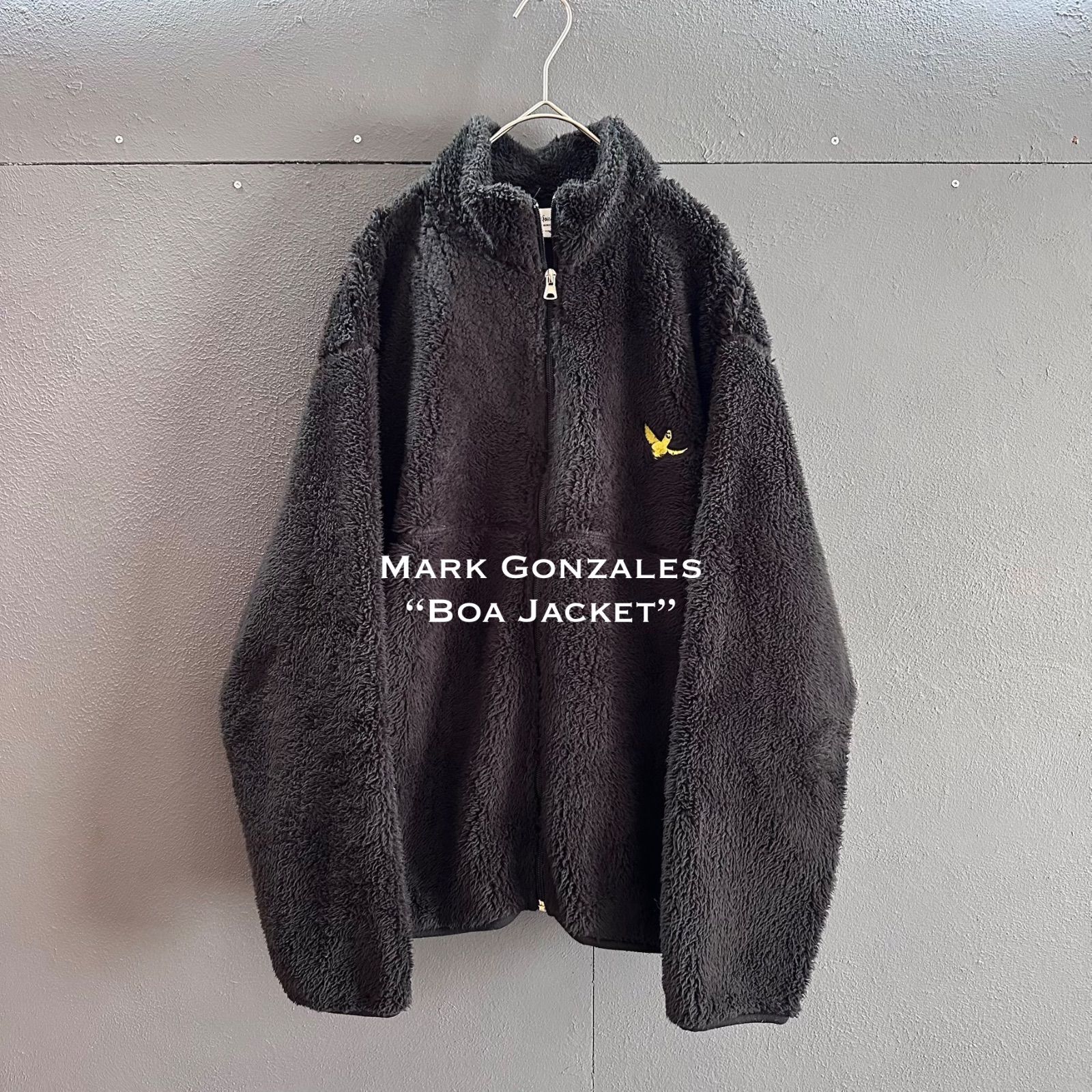 Mark Gonzales マークゴンザレス ボアジャケット 刺繍ロゴ 黒 Mサイズ