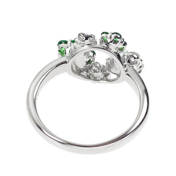 K18WG グリーン ガーネット ダイヤモンド リング 0.43ct D0.41ct