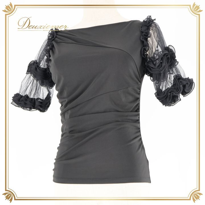 社交ダンス 衣装 トップス ブラウス ブラック系 チャコットロイヤル